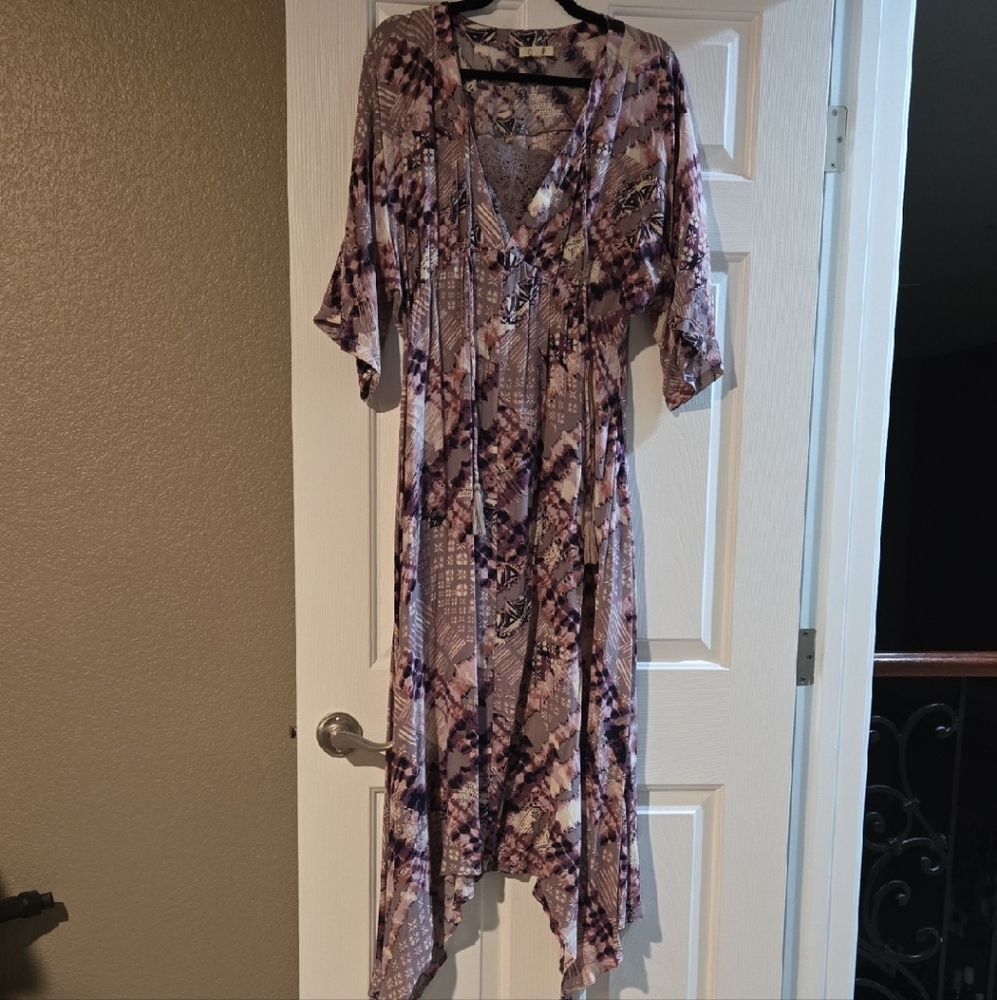 ODDY Women's High Low Dress in Purple and White Print